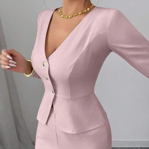 SHEIN Blush Pink Buttoned Pantsuit - Picture 3 of 4